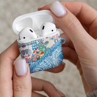 Hawaiian and Japanese Culture Together AirPods Case Tropical Honu with Japanese Elements Blue Color