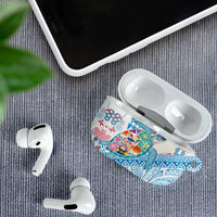 Hawaiian and Japanese Culture Together AirPods Case Tropical Honu with Japanese Elements Blue Color