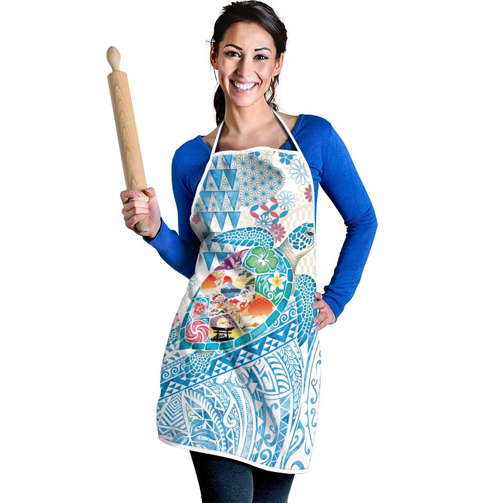 Hawaiian and Japanese Culture Together Apron Tropical Honu with Japanese Elements Blue Color LT03 - Polynesian Pride