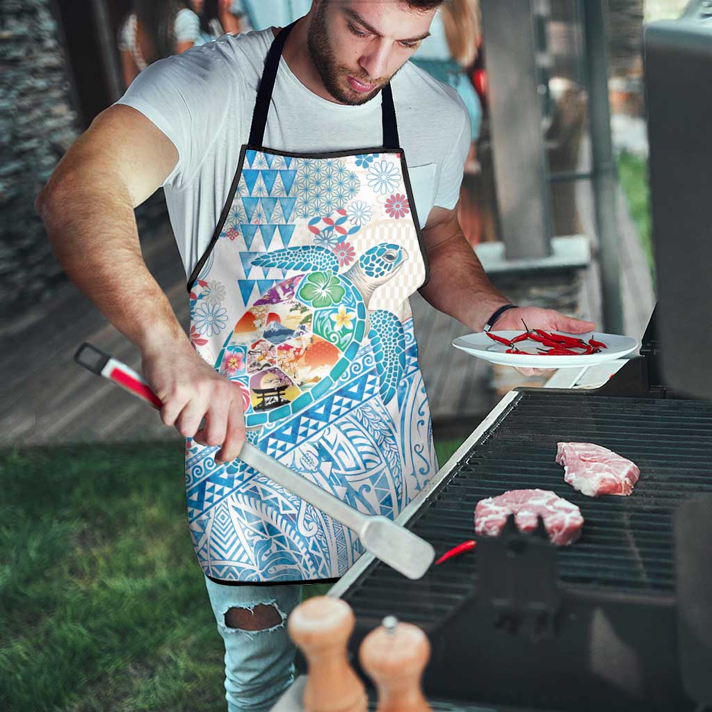 Hawaiian and Japanese Culture Together Apron Tropical Honu with Japanese Elements Blue Color LT03 - Polynesian Pride