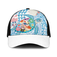 Hawaiian and Japanese Culture Together Baseball Net Cap Tropical Honu with Japanese Elements Blue Color LT03 One Size Black Blue - Polynesian Pride