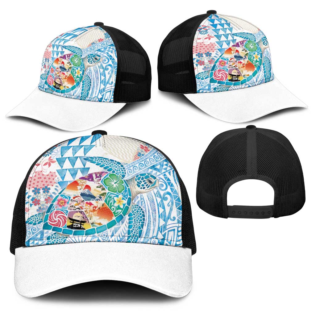 Hawaiian and Japanese Culture Together Baseball Net Cap Tropical Honu with Japanese Elements Blue Color LT03 - Polynesian Pride