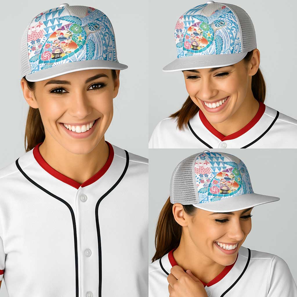 Hawaiian and Japanese Culture Together Baseball Net Cap Tropical Honu with Japanese Elements Blue Color LT03 - Polynesian Pride