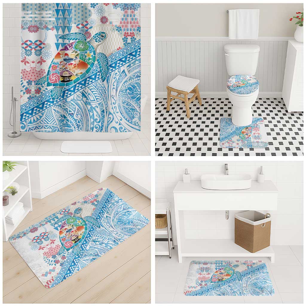 Hawaiian and Japanese Culture Together Bathroom Set Tropical Honu with Japanese Elements Blue Color LT03 - Polynesian Pride