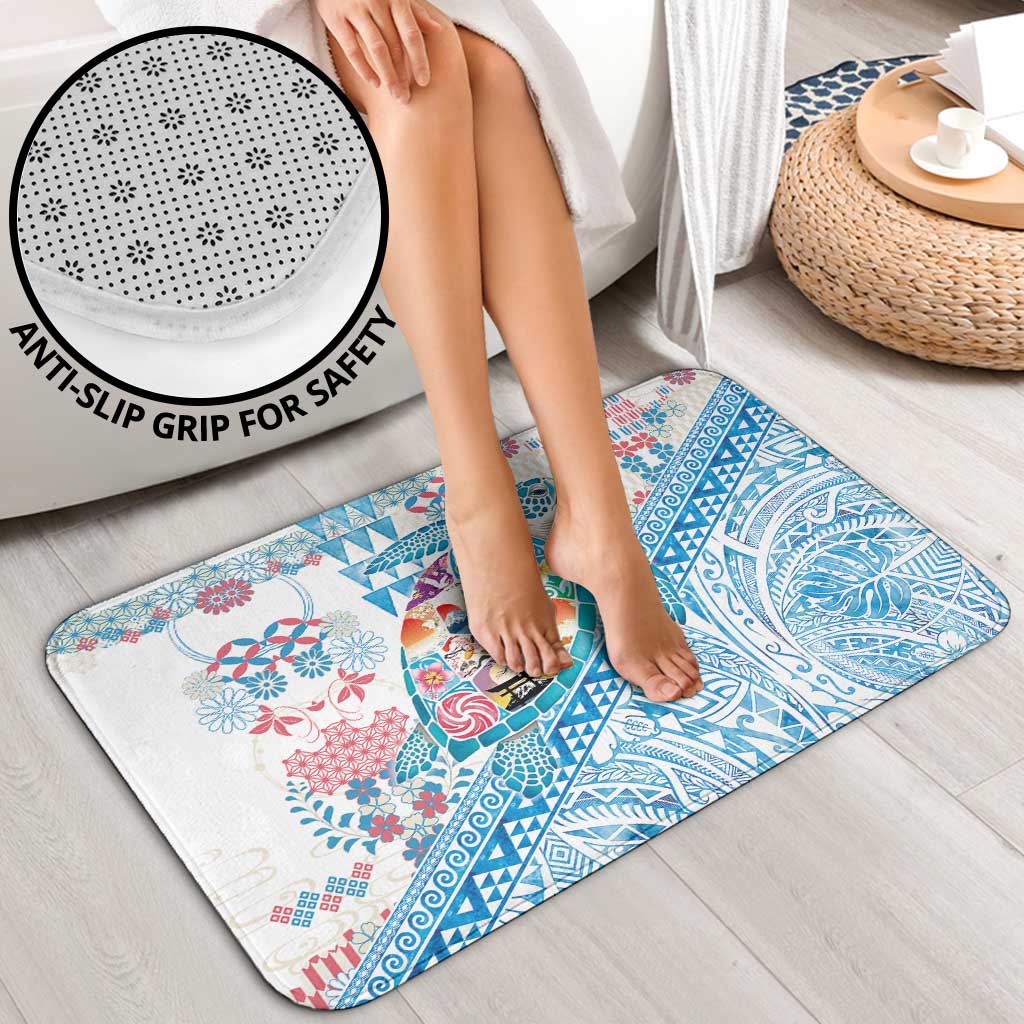 Hawaiian and Japanese Culture Together Bathroom Set Tropical Honu with Japanese Elements Blue Color LT03 - Polynesian Pride