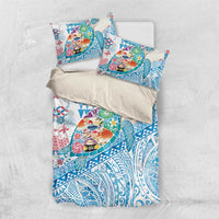 Hawaiian and Japanese Culture Together Bedding Set Tropical Honu with Japanese Elements Blue Color LT03 US Twin 172cm x 218cm Blue - Polynesian Pride