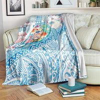 Hawaiian and Japanese Culture Together Blanket Tropical Honu with Japanese Elements Blue Color LT03 Blue - Polynesian Pride