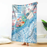 Hawaiian and Japanese Culture Together Blanket Tropical Honu with Japanese Elements Blue Color LT03 - Polynesian Pride