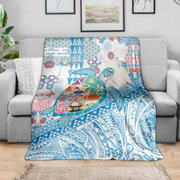 Hawaiian and Japanese Culture Together Blanket Tropical Honu with Japanese Elements Blue Color LT03 - Polynesian Pride