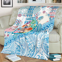 Hawaiian and Japanese Culture Together Blanket Tropical Honu with Japanese Elements Blue Color LT03 - Polynesian Pride