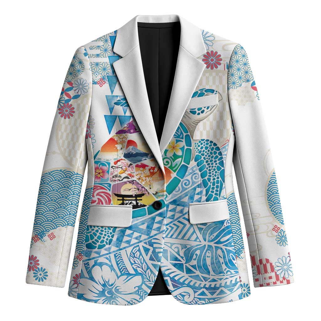 Hawaiian and Japanese Culture Together Blazer Tropical Honu with Japanese Elements Blue Color LT03 Unisex Blue - Polynesian Pride