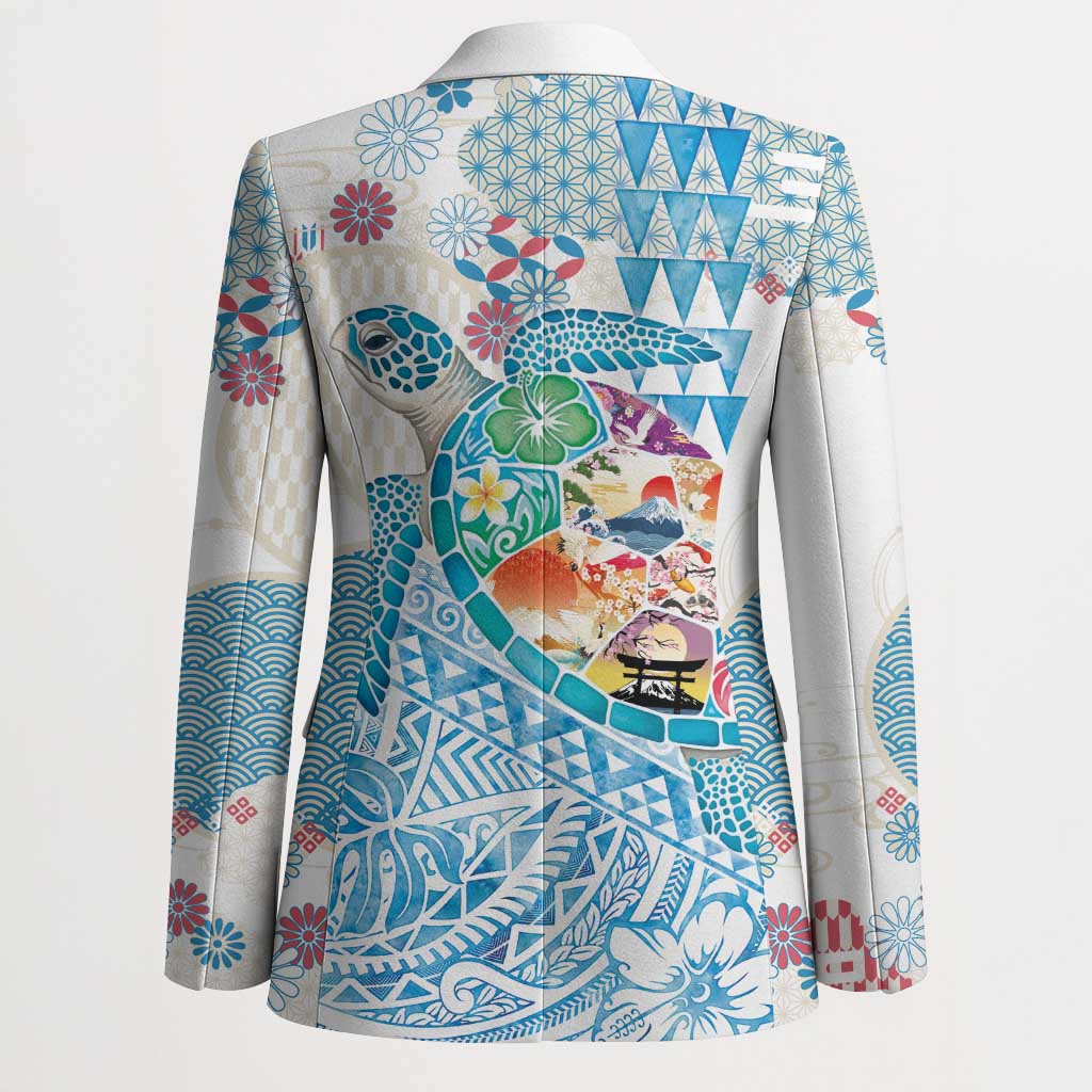 Hawaiian and Japanese Culture Together Blazer Tropical Honu with Japanese Elements Blue Color LT03 - Polynesian Pride