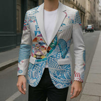 Hawaiian and Japanese Culture Together Blazer Tropical Honu with Japanese Elements Blue Color LT03 - Polynesian Pride