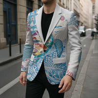 Hawaiian and Japanese Culture Together Blazer Tropical Honu with Japanese Elements Blue Color LT03 - Polynesian Pride