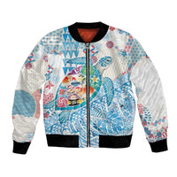 Hawaiian and Japanese Culture Together Bomber Jacket Tropical Honu with Japanese Elements Blue Color LT03 Unisex Blue - Polynesian Pride