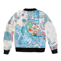 Hawaiian and Japanese Culture Together Bomber Jacket Tropical Honu with Japanese Elements Blue Color LT03 - Polynesian Pride