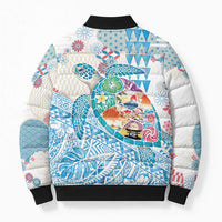 Hawaiian and Japanese Culture Together Bomber Puffer Jacket Tropical Honu with Japanese Elements Blue Color LT03 - Polynesian Pride