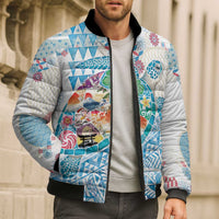 Hawaiian and Japanese Culture Together Bomber Puffer Jacket Tropical Honu with Japanese Elements Blue Color LT03 - Polynesian Pride
