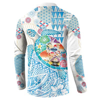 Hawaiian and Japanese Culture Together Button Sweatshirt Tropical Honu with Japanese Elements Blue Color LT03 - Polynesian Pride