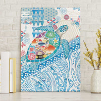 Hawaiian and Japanese Culture Together Canvas Wall Art Tropical Honu with Japanese Elements Blue Color LT03 Without Frame Blue - Polynesian Pride