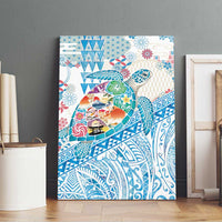 Hawaiian and Japanese Culture Together Canvas Wall Art Tropical Honu with Japanese Elements Blue Color LT03 - Polynesian Pride
