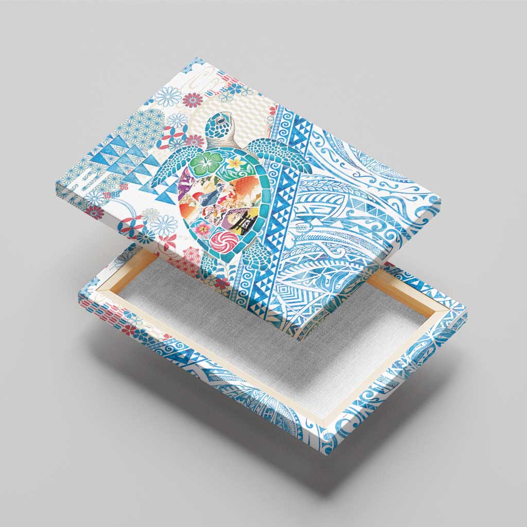 Hawaiian and Japanese Culture Together Canvas Wall Art Tropical Honu with Japanese Elements Blue Color LT03 - Polynesian Pride