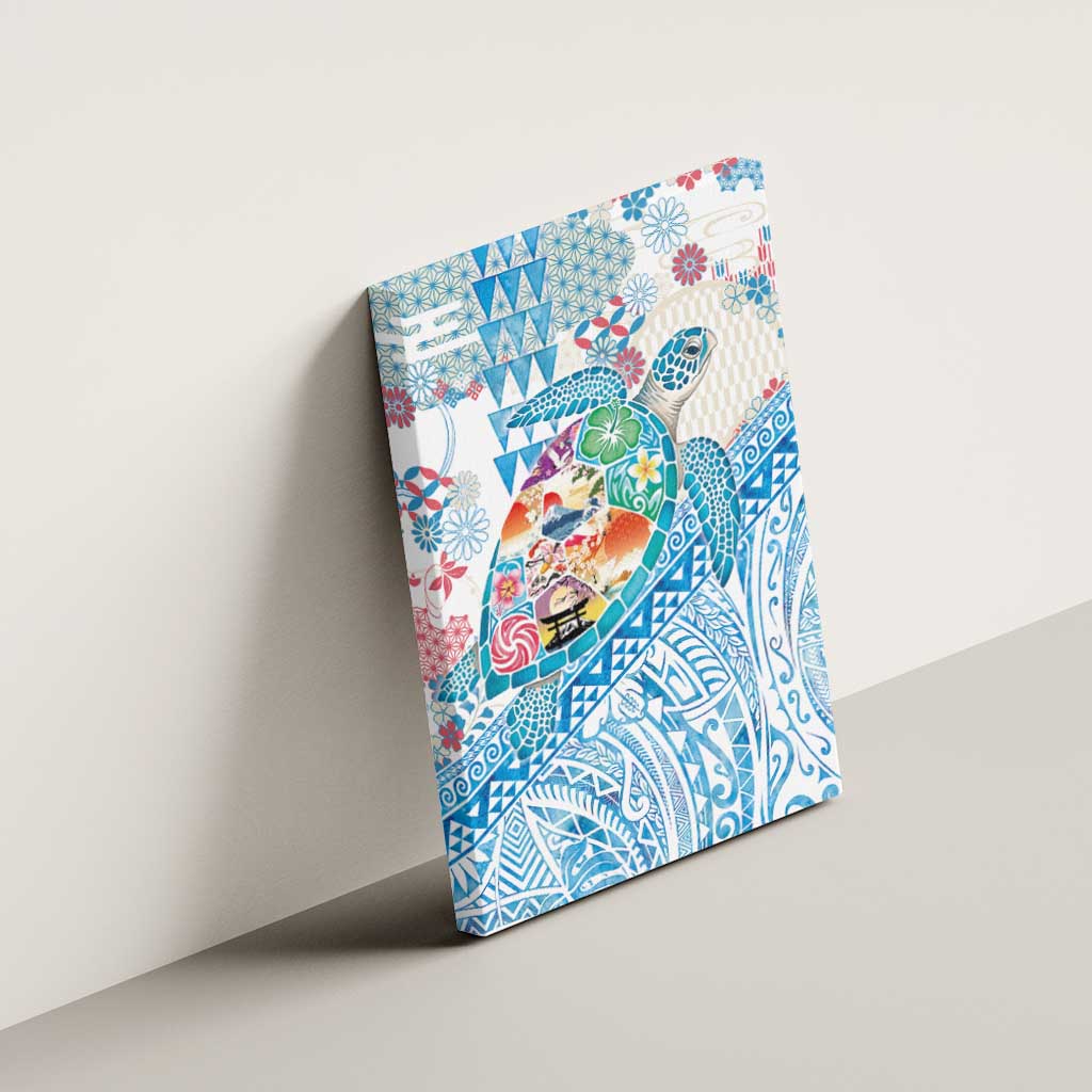 Hawaiian and Japanese Culture Together Canvas Wall Art Tropical Honu with Japanese Elements Blue Color LT03 - Polynesian Pride
