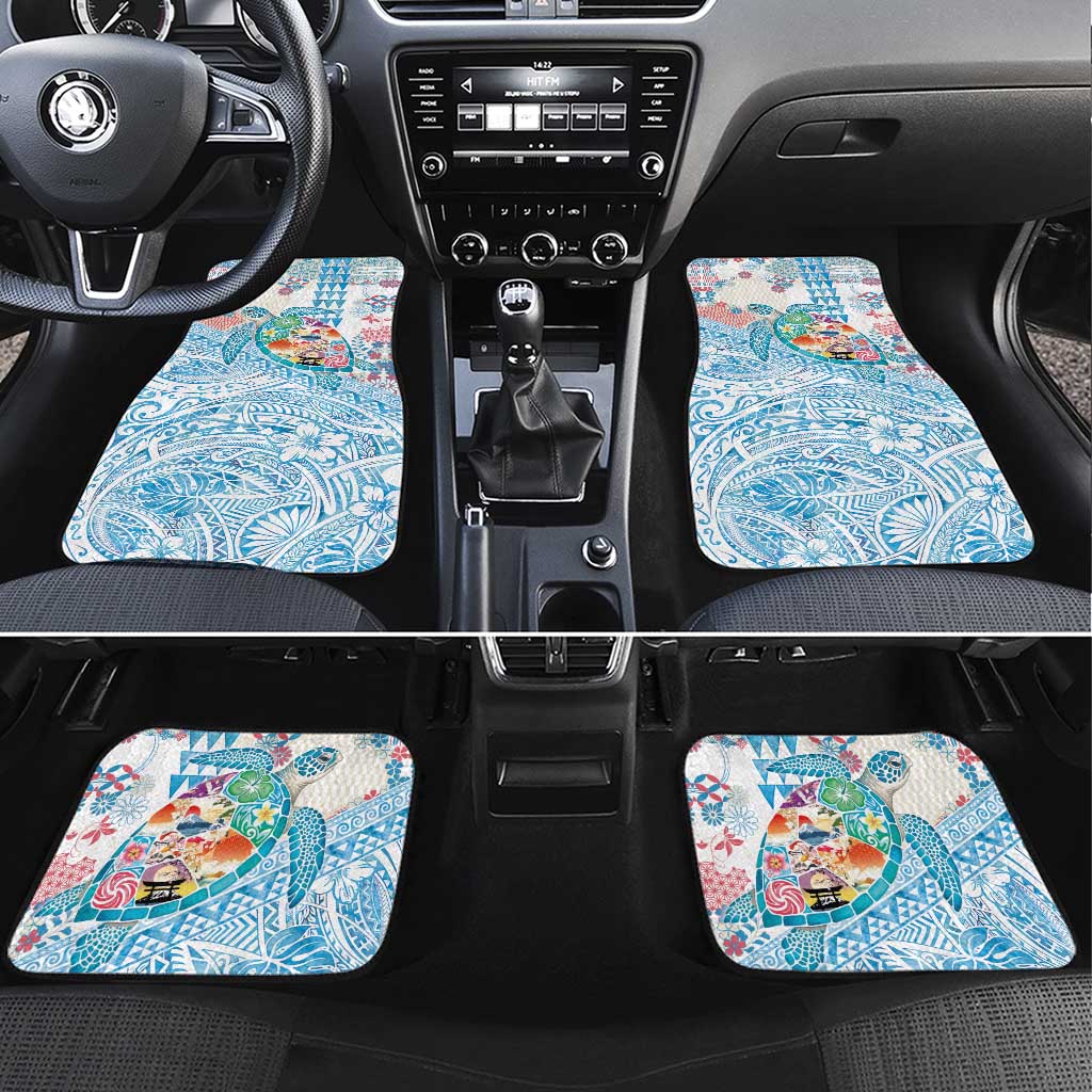 Hawaiian and Japanese Culture Together Car Mats Tropical Honu with Japanese Elements Blue Color LT03 Set 4pcs Blue - Polynesian Pride