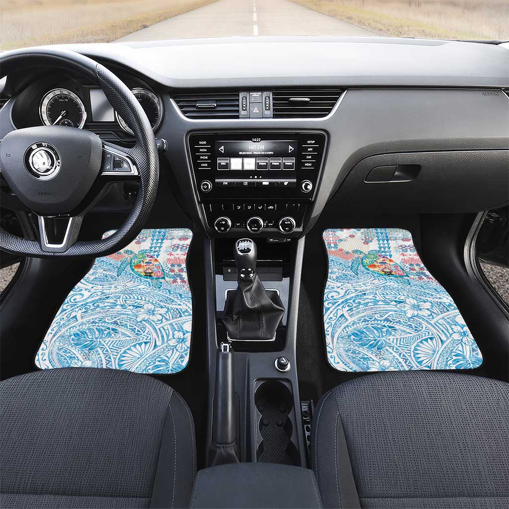 Hawaiian and Japanese Culture Together Car Mats Tropical Honu with Japanese Elements Blue Color LT03 Set 2pcs - Front Blue - Polynesian Pride