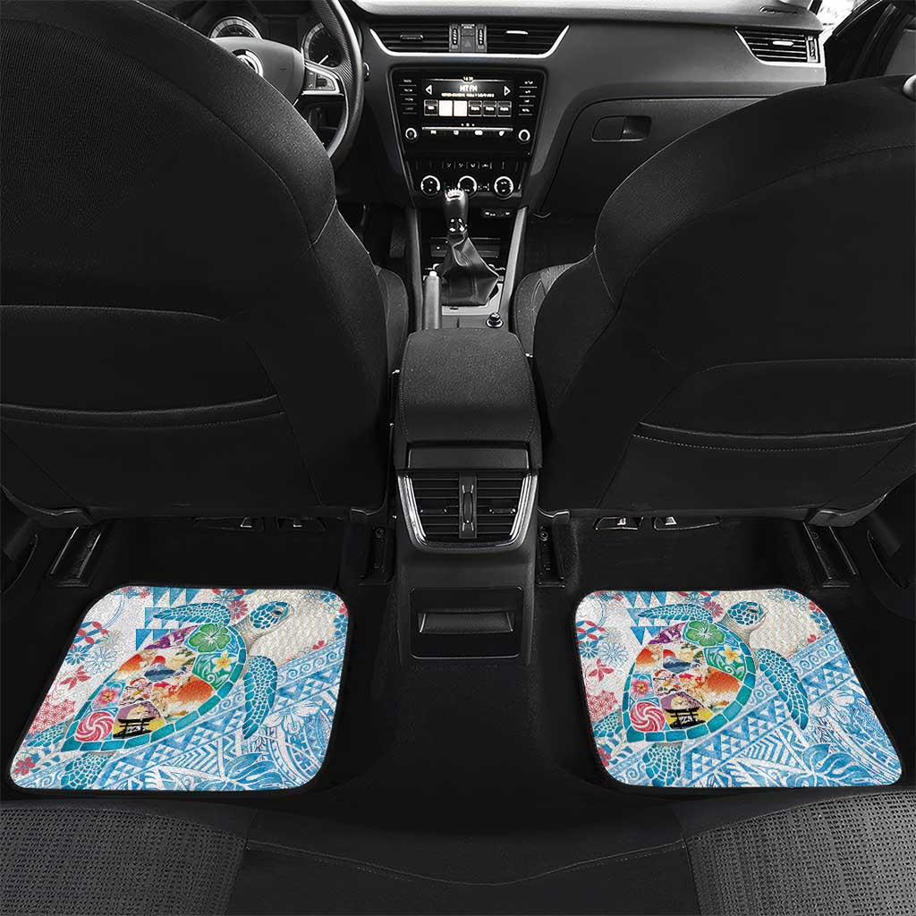 Hawaiian and Japanese Culture Together Car Mats Tropical Honu with Japanese Elements Blue Color LT03 Set 2pcs - Back Blue - Polynesian Pride