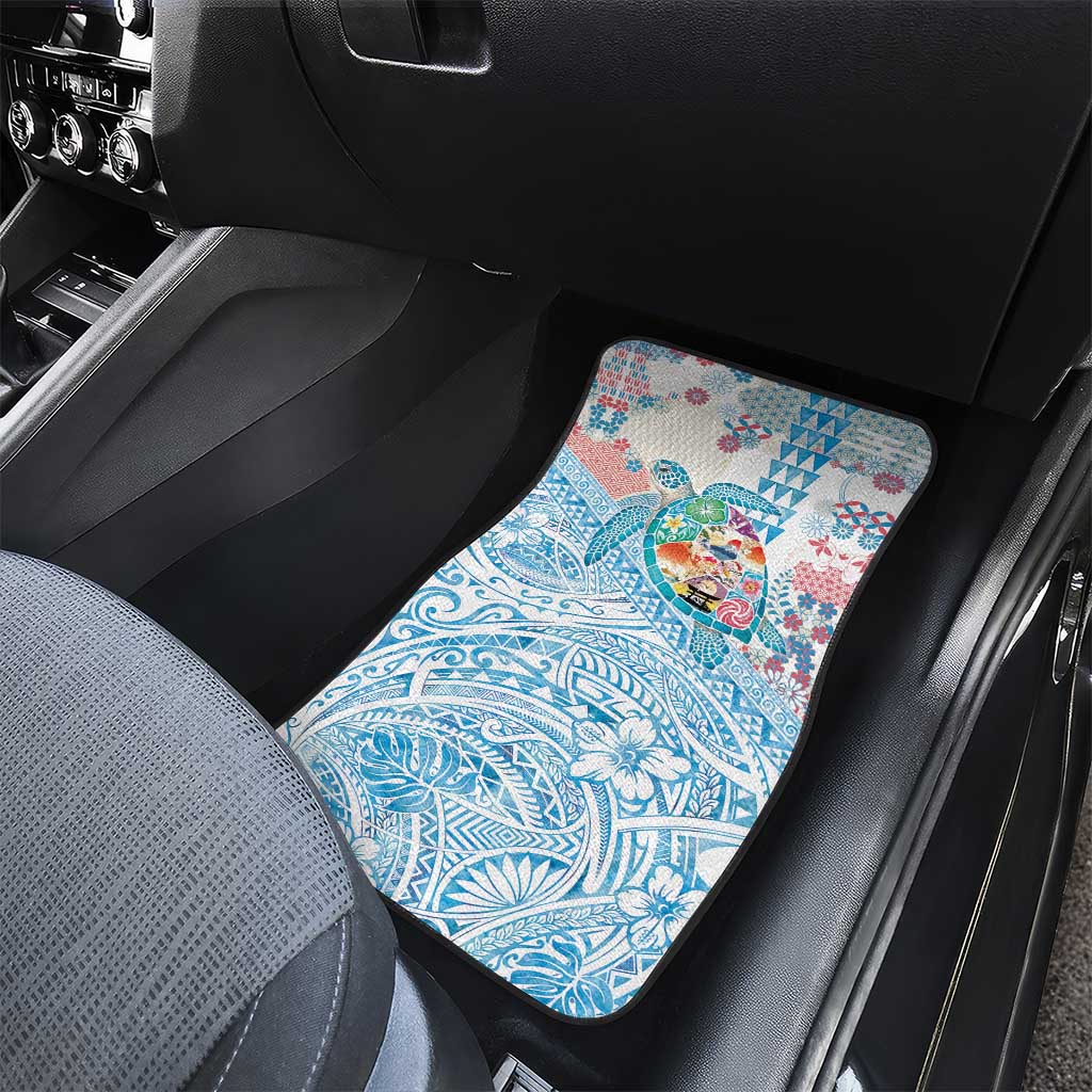 Hawaiian and Japanese Culture Together Car Mats Tropical Honu with Japanese Elements Blue Color LT03 - Polynesian Pride