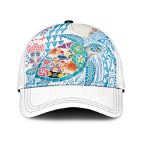 Hawaiian and Japanese Culture Together Classic Cap Tropical Honu with Japanese Elements Blue Color
