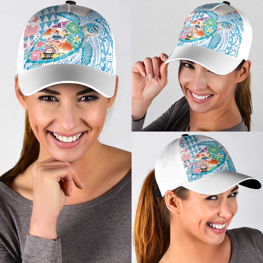 Hawaiian and Japanese Culture Together Classic Cap Tropical Honu with Japanese Elements Blue Color