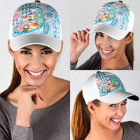 Hawaiian and Japanese Culture Together Classic Cap Tropical Honu with Japanese Elements Blue Color