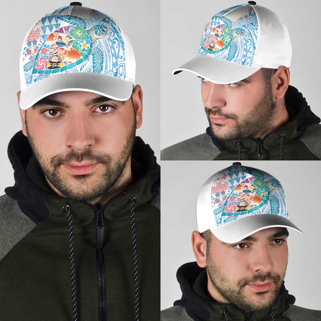Hawaiian and Japanese Culture Together Classic Cap Tropical Honu with Japanese Elements Blue Color