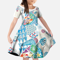Hawaiian and Japanese Culture Together Family Matching Off Shoulder Maxi Dress and Hawaiian Shirt Tropical Honu with Japanese Elements Blue Color