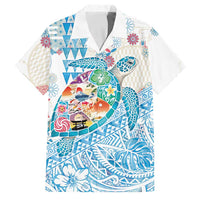 Hawaiian and Japanese Culture Together Family Matching Off Shoulder Maxi Dress and Hawaiian Shirt Tropical Honu with Japanese Elements Blue Color