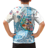 Hawaiian and Japanese Culture Together Family Matching Puletasi and Hawaiian Shirt Tropical Honu with Japanese Elements Blue Color