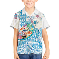 Hawaiian and Japanese Culture Together Family Matching Puletasi and Hawaiian Shirt Tropical Honu with Japanese Elements Blue Color
