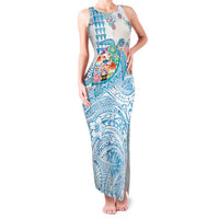Hawaiian and Japanese Culture Together Family Matching Tank Maxi Dress and Hawaiian Shirt Tropical Honu with Japanese Elements Blue Color