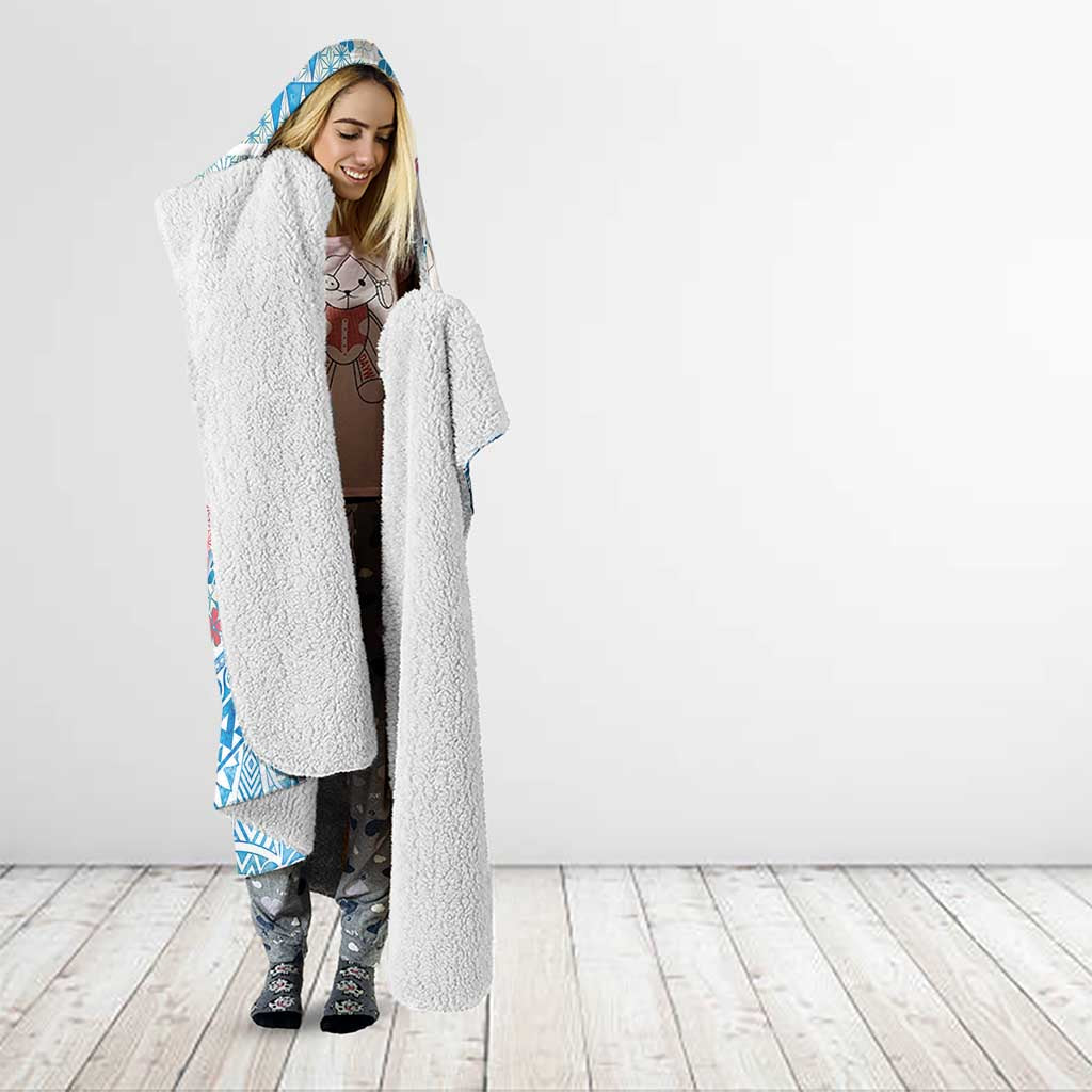Hawaiian and Japanese Culture Together Hooded Blanket Tropical Honu with Japanese Elements Blue Color LT03 - Polynesian Pride