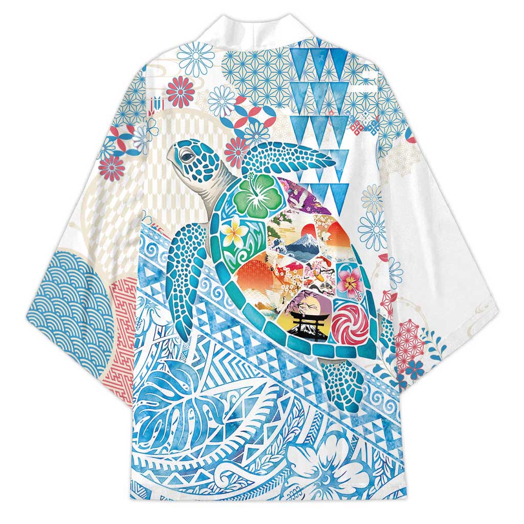 Hawaiian and Japanese Culture Together Kimono Tropical Honu with Japanese Elements Blue Color LT03 - Polynesian Pride