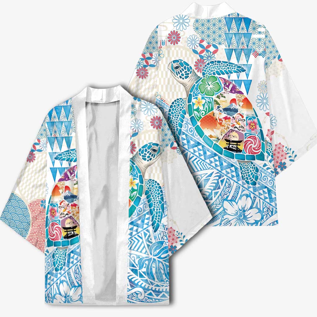 Hawaiian and Japanese Culture Together Kimono Tropical Honu with Japanese Elements Blue Color LT03 - Polynesian Pride