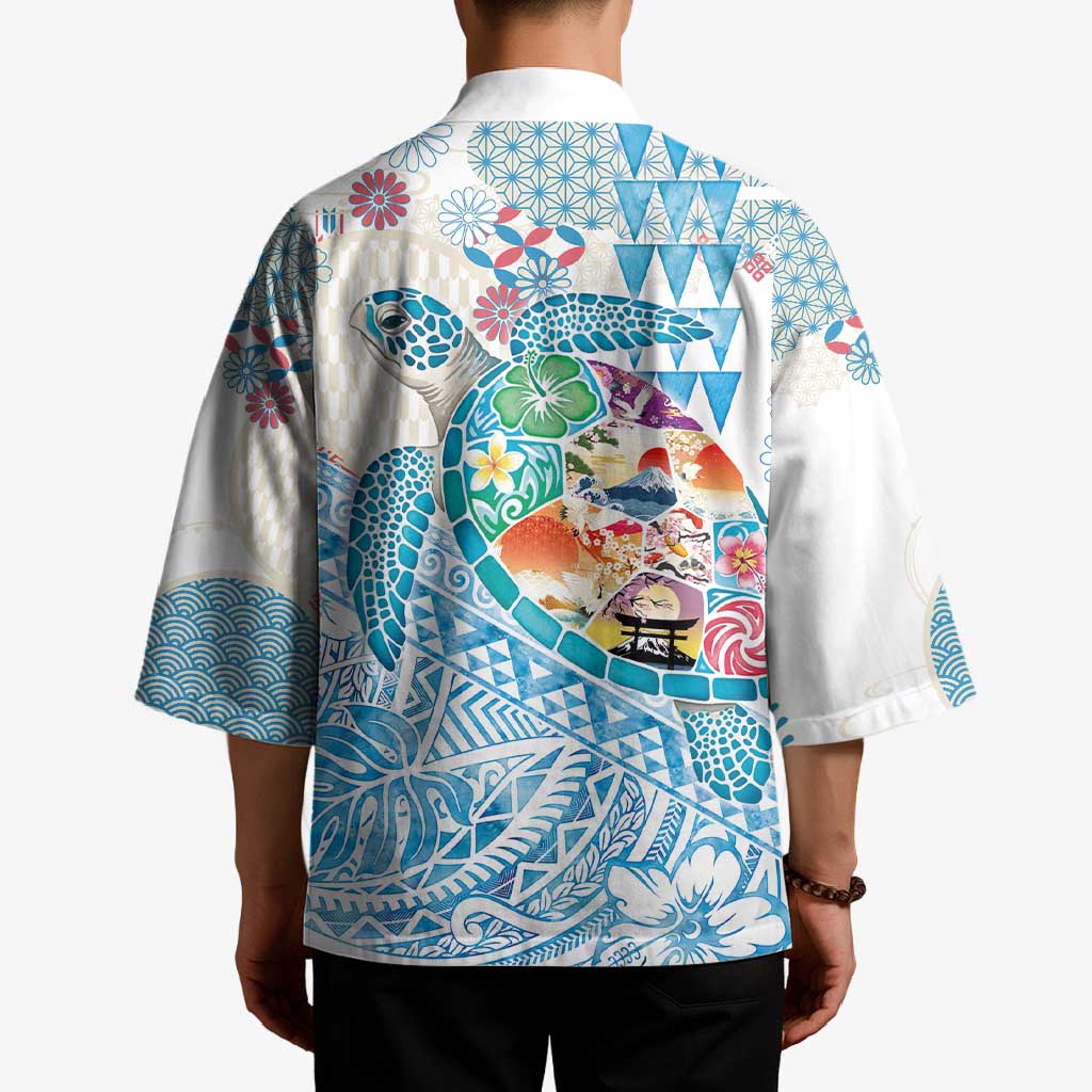 Hawaiian and Japanese Culture Together Kimono Tropical Honu with Japanese Elements Blue Color LT03 - Polynesian Pride