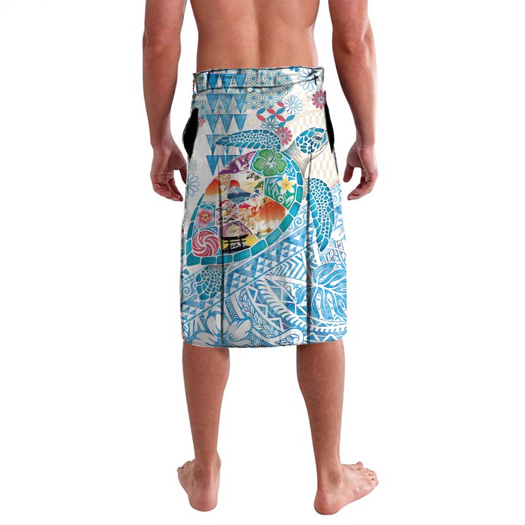 Hawaiian and Japanese Culture Together Lavalava Tropical Honu with Japanese Elements Blue Color LT03 - Polynesian Pride