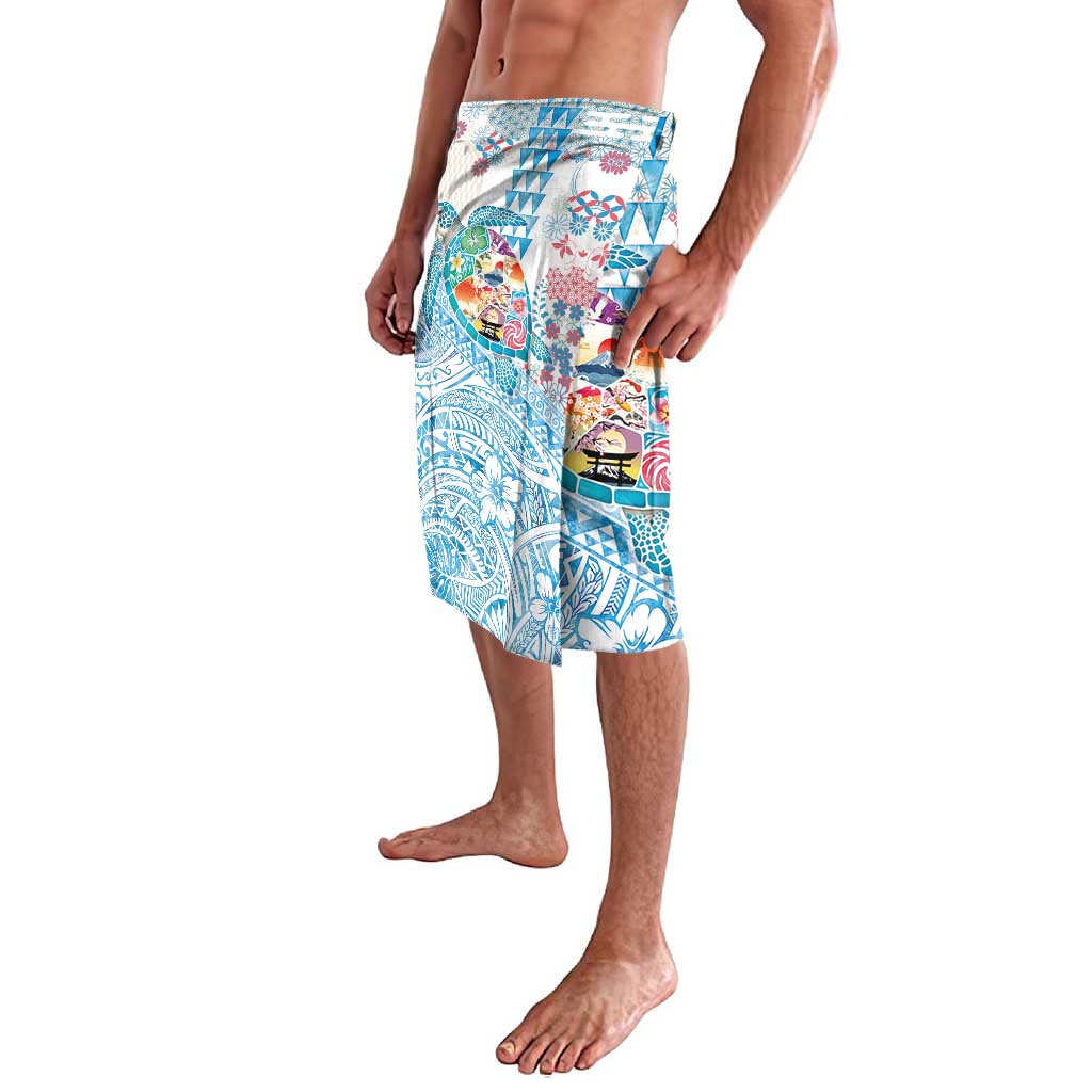 Hawaiian and Japanese Culture Together Lavalava Tropical Honu with Japanese Elements Blue Color LT03 - Polynesian Pride