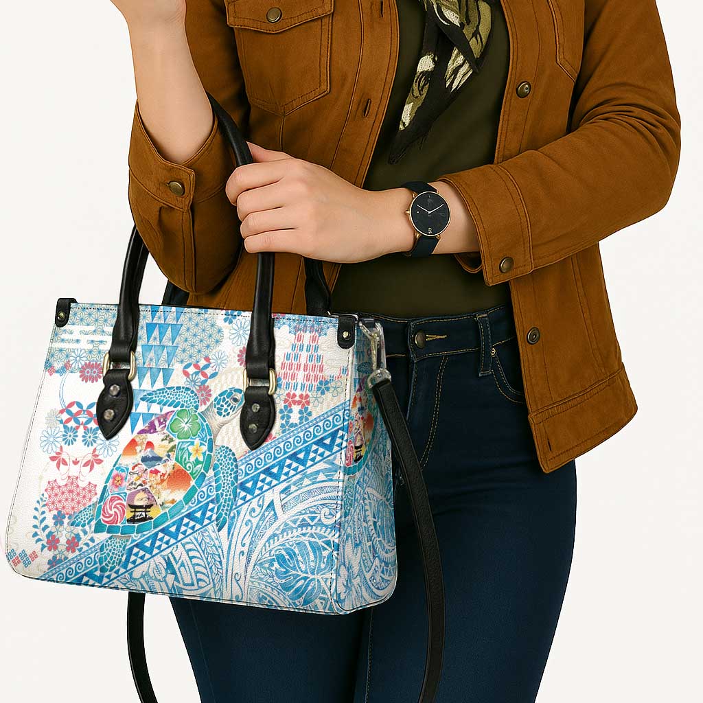 Hawaiian and Japanese Culture Together Leather Bag Tropical Honu with Japanese Elements Blue Color LT03 - Polynesian Pride