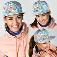 Hawaiian and Japanese Culture Together Mesh Trucker Cap Tropical Honu with Japanese Elements Blue Color