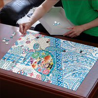 Hawaiian and Japanese Culture Together Puzzle Tropical Honu with Japanese Elements Blue Color LT03 - Polynesian Pride