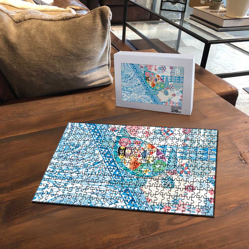 Hawaiian and Japanese Culture Together Puzzle Tropical Honu with Japanese Elements Blue Color LT03 - Polynesian Pride